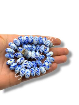 El Yapımı Terrazzo Mat Rondela Beyaz-Lacivert Cam Boncuk 12x7 mm