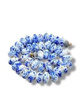 El Yapımı Terrazzo Mat Rondela Beyaz-Lacivert Cam Boncuk 12x7 mm