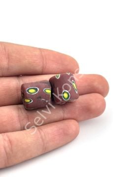 Gana-Krobo Cam Boncuk Bordo 13x16 mm 10 Adet