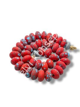 El Yapımı Terrazzo Mat Rondela Kırmızı-Turkuaz Cam Boncuk 12x7 mm