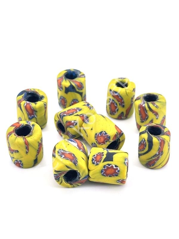 Gana-Krobo Cam Boncuk Sarı-Kırmızı 13x16 mm 10 Adet