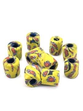 Gana-Krobo Cam Boncuk Sarı-Kırmızı 13x16 mm 10 Adet