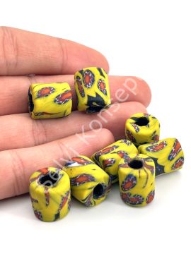 Gana-Krobo Cam Boncuk Sarı-Kırmızı 13x16 mm 10 Adet