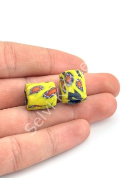 Gana-Krobo Cam Boncuk Sarı-Kırmızı 13x16 mm 10 Adet