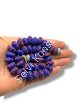 El Yapımı Terrazzo Mat Rondela Lacivert-Kırmızı Cam Boncuk 12x7 mm