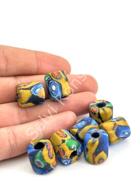 Gana-Krobo Cam Boncuk Karışık Renkli 13x16 mm 10 Adet