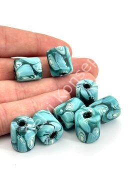 Gana-Krobo Cam Boncuk Turkuaz 13x16 mm 10 Adet