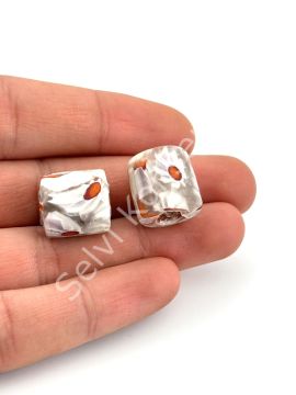 Gana-Krobo Cam Boncuk Beyaz 13x16 mm 10 Adet