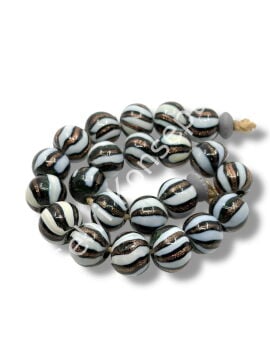 El Yapımı Siyah Beyaz Sim İşlemeli Parlak Yuvarlak Dizi Cam Boncuk 14x13 mm