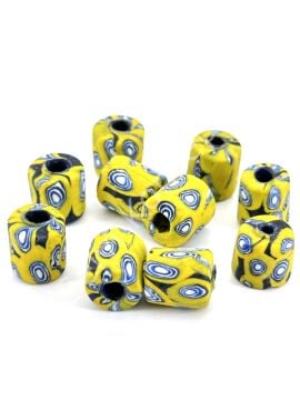 Gana-Krobo Cam Boncuk Sarı-Mavi 13x16 mm 10 Adet