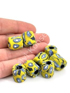 Gana-Krobo Cam Boncuk Sarı-Mavi 13x16 mm 10 Adet