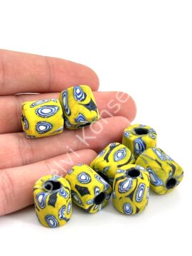 Gana-Krobo Cam Boncuk Sarı-Mavi 13x16 mm 10 Adet