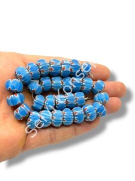 El Yapımı Afrika Chevron Dolgun Rondela Mat Cam Boncuk Gök Mavi 12x8 mm