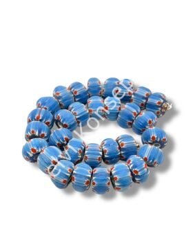 El Yapımı Afrika Chevron Dolgun Rondela Mat Cam Boncuk Gök Mavi 12x8 mm