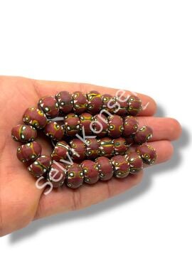 El Yapımı Afrika Chevron Dolgun Rondela Mat Cam Boncuk Kahverengi 12x8 mm