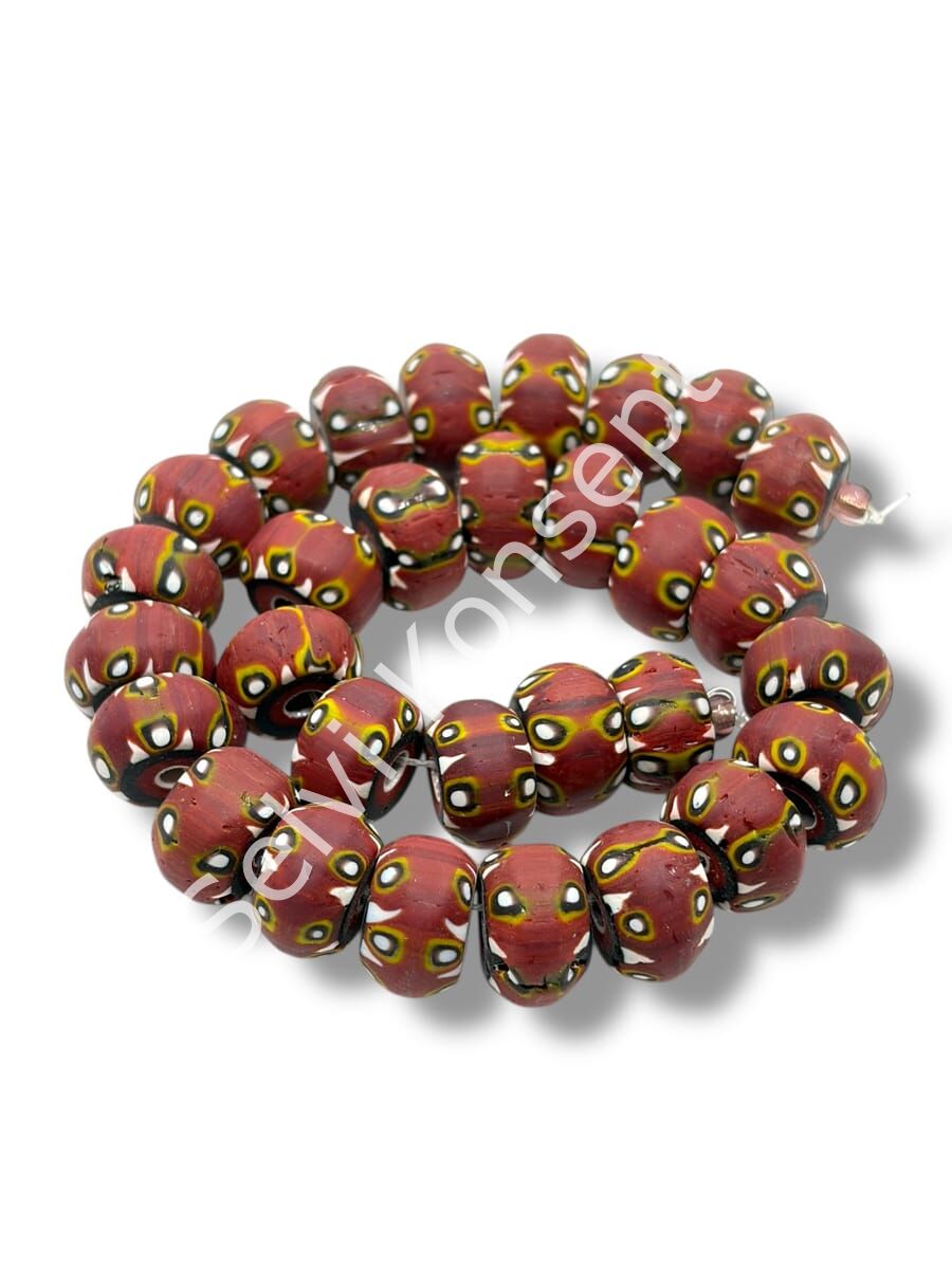 El Yapımı Afrika Chevron Dolgun Rondela Mat Cam Boncuk Kahverengi 12x8 mm