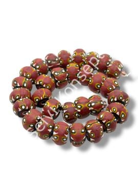 El Yapımı Afrika Chevron Dolgun Rondela Mat Cam Boncuk Kahverengi 12x8 mm