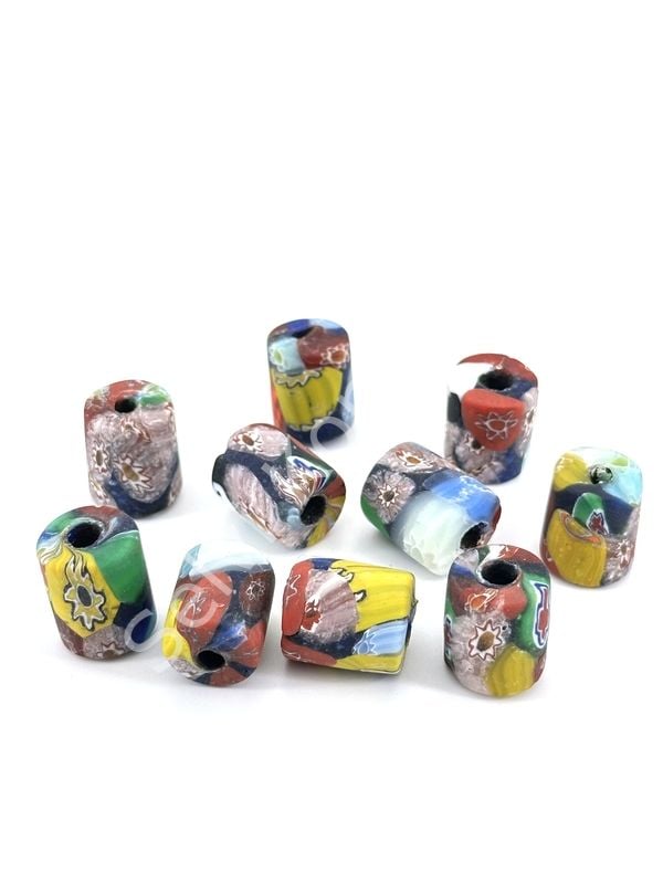 Gana-Krobo Cam Boncuk Karışık Renk-Desen 13x16 mm 10 Adet