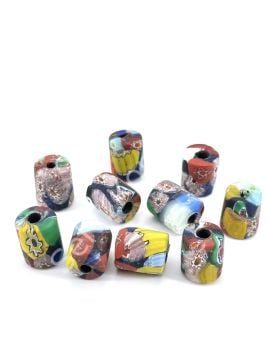 Gana-Krobo Cam Boncuk Karışık Renk-Desen 13x16 mm 10 Adet