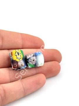 Gana-Krobo Cam Boncuk Karışık Renk-Desen 13x16 mm 10 Adet