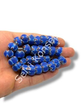 El Yapımı Afrika Chevron Dolgun Rondela Mat Cam Boncuk Lacivert 12x8 mm