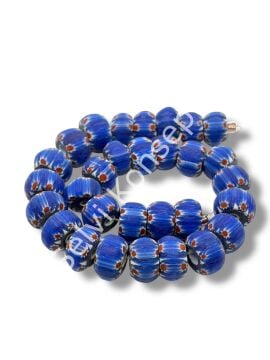 El Yapımı Afrika Chevron Dolgun Rondela Mat Cam Boncuk Lacivert 12x8 mm