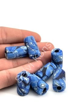 Gana-Krobo Cam Boncuk Saks Mavi 13x25 mm 10 Adet