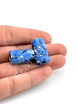 Gana-Krobo Cam Boncuk Saks Mavi 13x25 mm 10 Adet