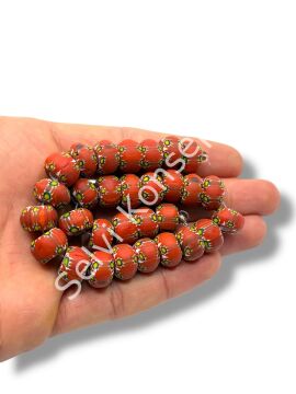 El Yapımı Afrika Chevron Dolgun Rondela Mat Cam Boncuk Kırmızı 12x8 mm