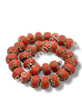 El Yapımı Afrika Chevron Dolgun Rondela Mat Cam Boncuk Kırmızı 12x8 mm