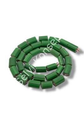 Özel Kesim Afrika Silindir Boru Mat Cam Boncuk Dizi Zümrüt Yeşili