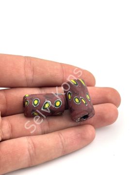 Gana-Krobo Cam Boncuk Bordo 13x25 mm 10 Adet