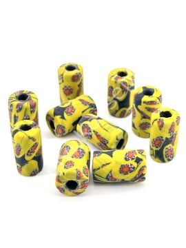 Gana-Krobo Cam Boncuk Sarı-Kırmızı 13x25 mm 10 Adet