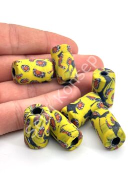 Gana-Krobo Cam Boncuk Sarı-Kırmızı 13x25 mm 10 Adet