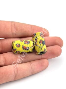 Gana-Krobo Cam Boncuk Sarı-Kırmızı 13x25 mm 10 Adet