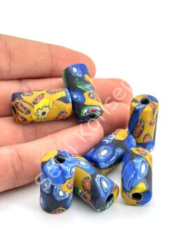 Gana-Krobo Cam Boncuk Karışık Renkli 13x25 mm 10 Adet