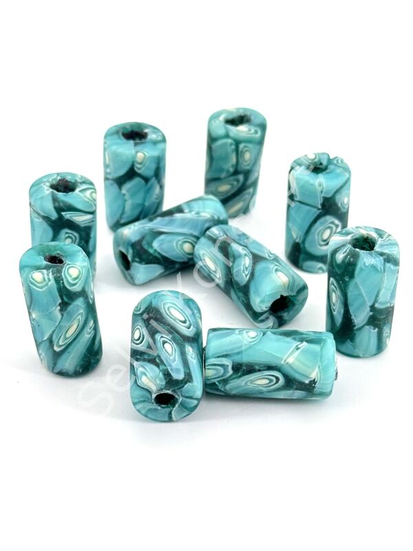 Gana-Krobo Cam Boncuk Turkuaz 13x25 mm 10 Adet