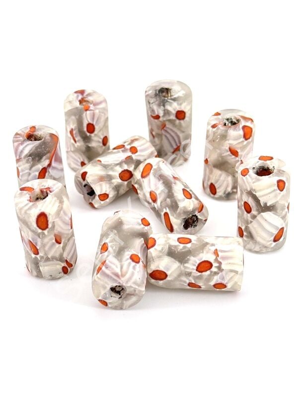 Gana-Krobo Cam Boncuk Beyaz 13x25 mm 10 Adet