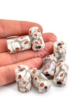 Gana-Krobo Cam Boncuk Beyaz 13x25 mm 10 Adet