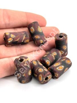 Gana-Krobo Cam Boncuk Kahverengi 13x25 mm 10 Adet