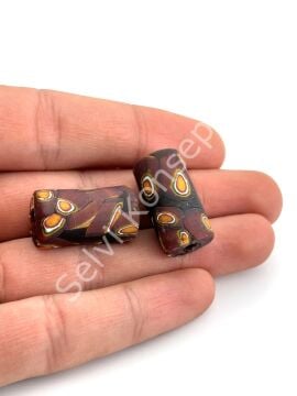 Gana-Krobo Cam Boncuk Kahverengi 13x25 mm 10 Adet