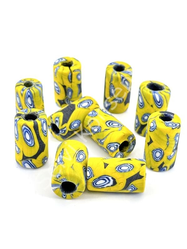 Gana-Krobo Cam Boncuk Sarı-Mavi 13x25 mm 10 Adet