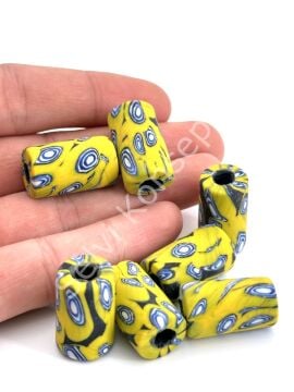 Gana-Krobo Cam Boncuk Sarı-Mavi 13x25 mm 10 Adet