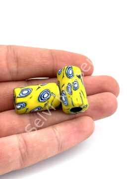 Gana-Krobo Cam Boncuk Sarı-Mavi 13x25 mm 10 Adet