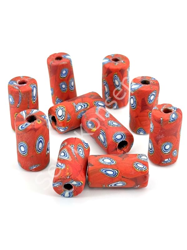 Gana-Krobo Cam Boncuk Kırmızı 13x25 mm 10 Adet