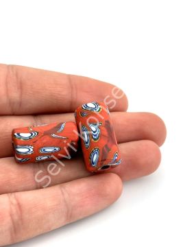 Gana-Krobo Cam Boncuk Kırmızı 13x25 mm 10 Adet