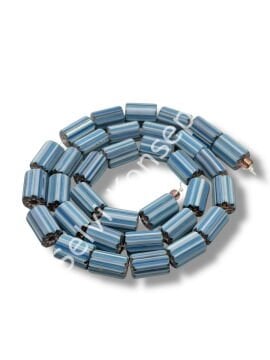 Özel Kesim Afrika Silindir Boru Mat Cam Boncuk Dizi Buz Mavi Çizgili