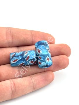 Gana-Krobo Cam Boncuk Mavi 13x25 mm 10 Adet