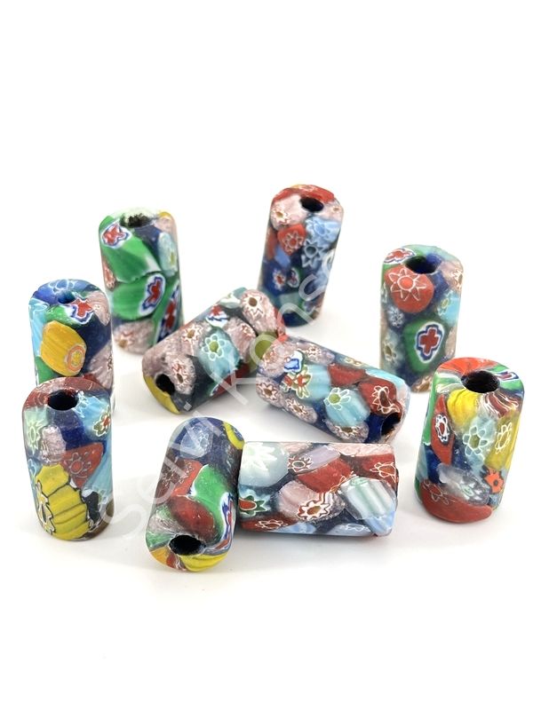 Gana-Krobo Cam Boncuk Karışık Renk-Desen 13x25 mm 10 Adet