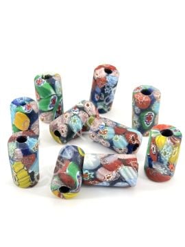 Gana-Krobo Cam Boncuk Karışık Renk-Desen 13x25 mm
